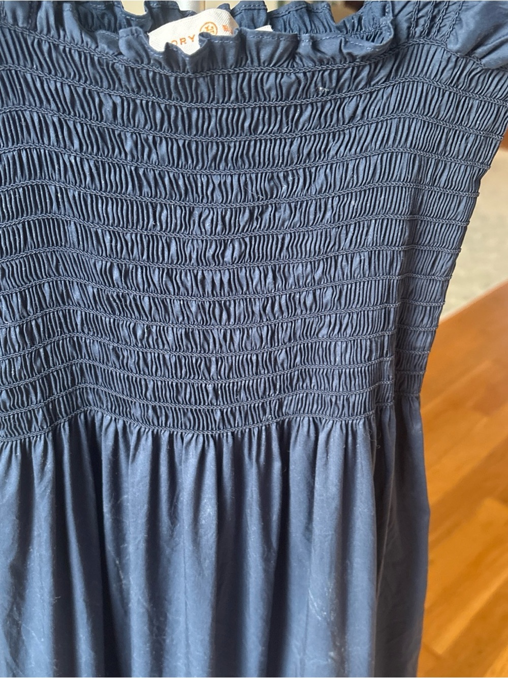 Tory Burch Smocked Puff-Sleeve Maxi Dress in Navy - Picture 5 of 11